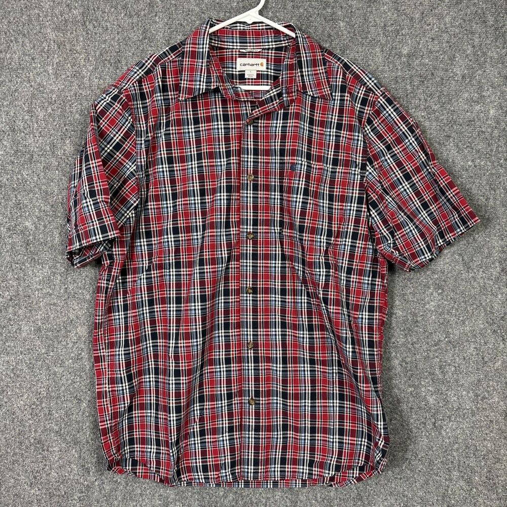 Carhartt Shirt Mens Size L Red Plaid Short Sleeve Casual Workwear Relaxed Fit